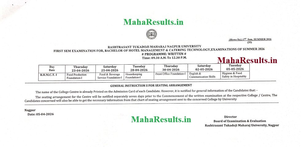 RTMNU BHMCT Summer Schedule 2026