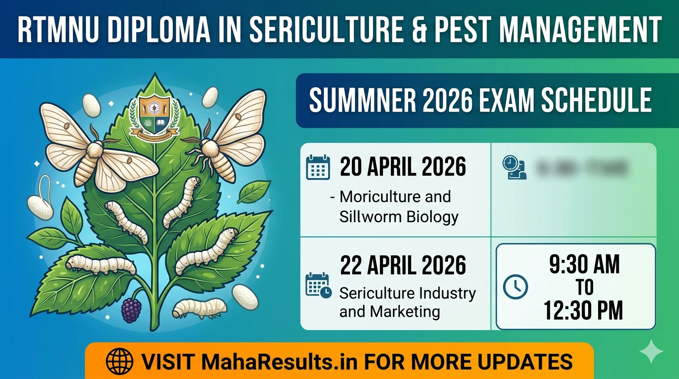 RTMNU Diploma in Sericulture Exam Date 2026